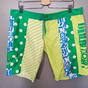 Billabong Surf Swim Suit Board Shorts Lemon Lime Juniors Size 13 Dot Stripe